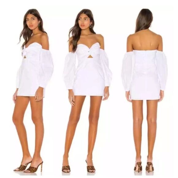 Superdown Flynn Ruched Sleeve Dress White Mini Off Shoulder Revolve Small - Picture 14 of 14